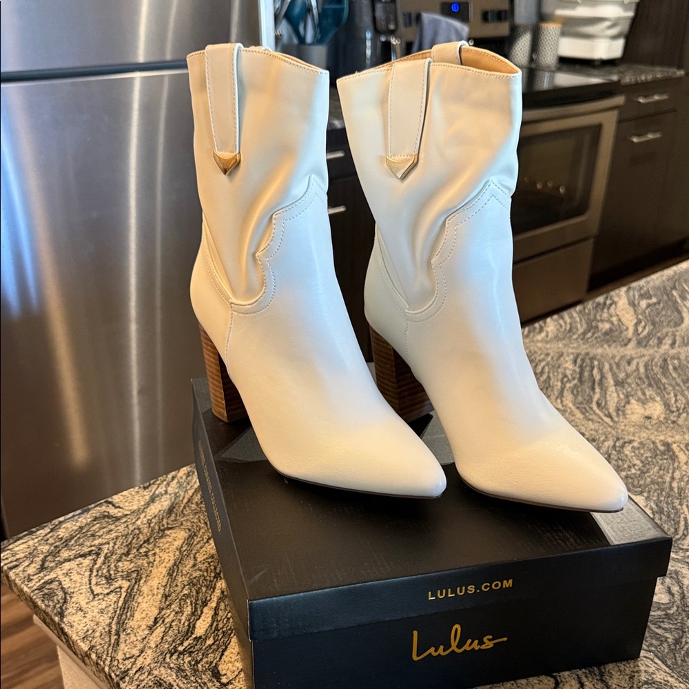 Lulu's Cream Heeled Western Boots
